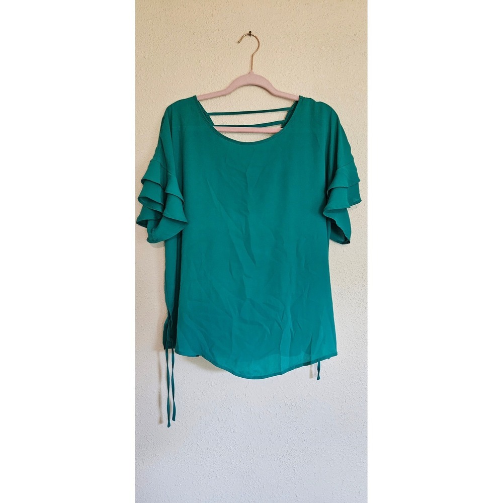 Maurices Green Ruffle Sleeve Strappy Back Tie‎ Hem Blouse XL